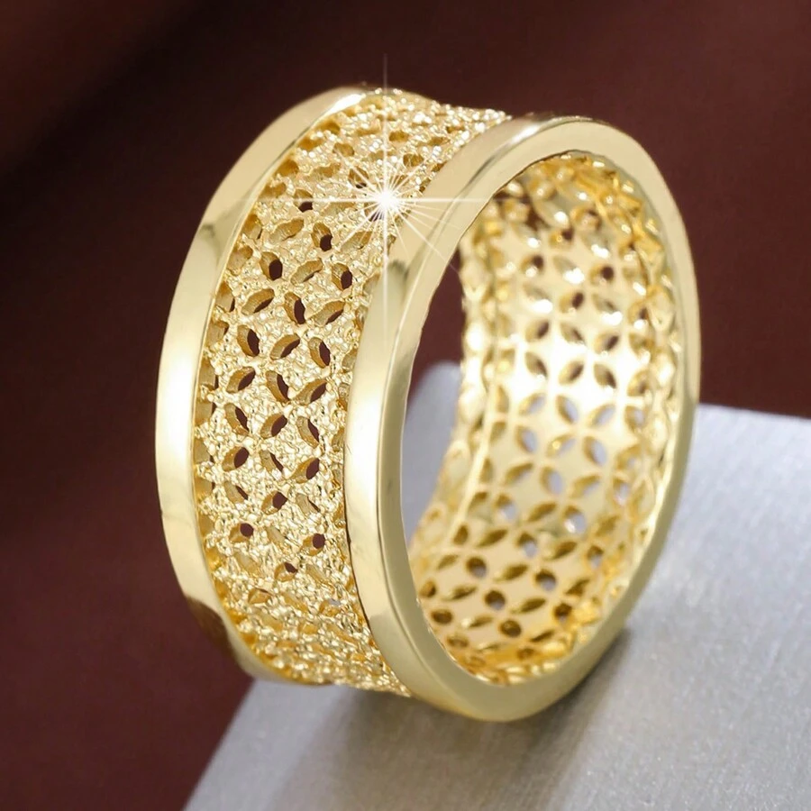 1枚时尚个性化四叶镂空设计戒指，女士休闲礼物 - 彩色 - 查看 1