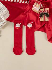 Christmas Kids' Cartoon Character Socks, Red Mid-Calf Stockings For Girls, Suitable For Autumn/Winter
