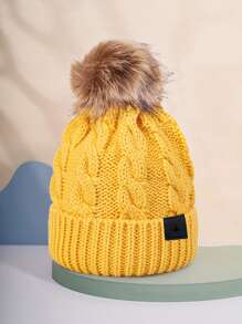 1pc Unisex Ski Hat, Y2K Style Logo Label Knit Cap, Outdoor Windproof Casual Beanie, Warm Winter Hat Suitable For Commuting