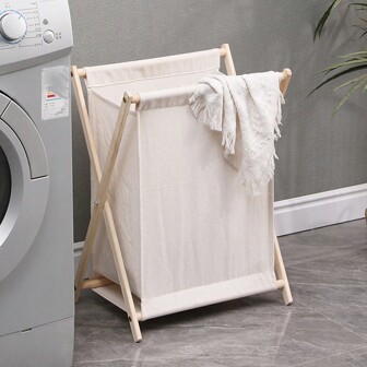 1 pièce Panier à linge pliable en bois, panier à linge de salle de bain, panier de rangement pour vêtements de style japonais, bac de rangement en tissu nordique