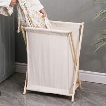 1 件木制可折叠洗衣篮，浴室脏衣篮，日式家居脏衣服收纳篮，北欧布艺收纳箱