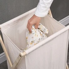 1 件木制可折叠洗衣篮，浴室脏衣篮，日式家居脏衣服收纳篮，北欧布艺收纳箱