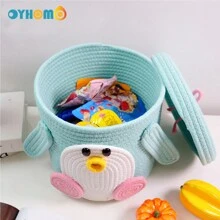 OYHOMO Penguin Shaped Storage Basket Rope Woven Basket With Lid, Organizing Toy Snack Small Tidy Basket Bedroom Gifts Empty Shelves Basket Closet Organizer Dresser Decor Makeup Jewelry Keys Storage Box Container - Green - View 8