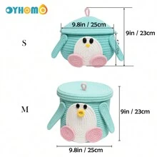 OYHOMO Penguin Shaped Storage Basket Rope Woven Basket With Lid, Organizing Toy Snack Small Tidy Basket Bedroom Gifts Empty Shelves Basket Closet Organizer Dresser Decor Makeup Jewelry Keys Storage Box Container - Green - View 2