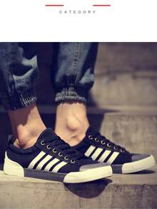 Giày thể thao vải canvas màu đen thời trang & sành điệu cho nam, đế dày chống trượt bền thời trang đơn giản đa năng giày thể thao thường ngày cổ điển - màu đen - Xem 4