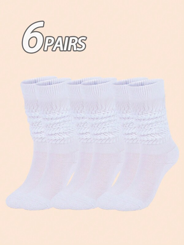 6 Pairs Women Thick Ribbed Leg Warmers, White, Autumn/Winter