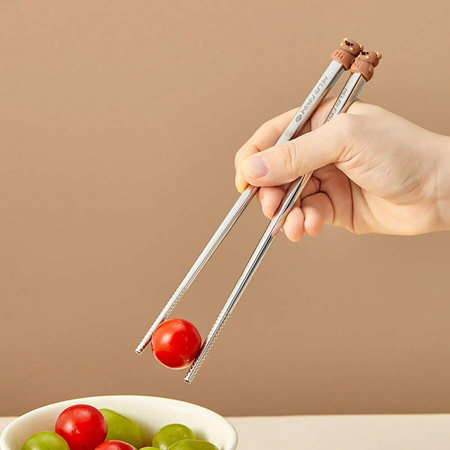 1pair 19.5/24CM Cute Cartoon 304 Stainless Steel Chopsticks, High