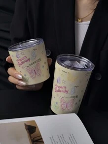 1pc 350ML/11.8OZ Or 280ML/9.47OZ Butterfly Series Vacuum Insulated Stainless Steel Tumbler, Coffee Mug, Cup, Ideal For School Use Or Holiday Gift Water Bottle Back To School