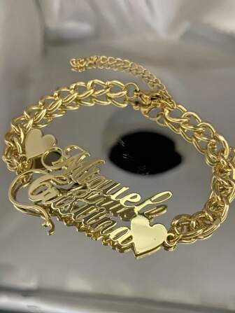 1 pieza Pulsera personalizada con nombre de acero inoxidable en oro, plata o oro rosa. Envía el contenido para obtener tu joyería personalizada. Oro, plata o elige tu color favorito - regalo ideal para ella, novio, novia, papá, mamá, familia, amigos, mascotas, hijo, hija, abuelos en aniversarios, Día de San Valentín, Día de la Madre, cumpleaños, graduación, Día del Padre, bodas, para uso diario, fiestas, bailes de graduación, estilo vintage, unisex, simple, casual, hipster, gótico, punk.