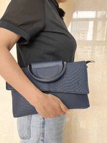 Luxury PU Leather Crossbody Bag, Fashionable Women's Versatile Tote Bag, Chic Alligator Pattern Handbag - Blue - View 3