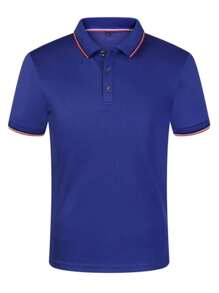 Men's Polo Shirt Premium Imported Fabric With White Stripe Detail Comfortable Casual Social Fashion - 藍色 - 查看 2