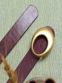 High-End Fashion Urban Lady Gold Plated Burgundy Leather Belt, Versatile For Various Occasions: Casual, Elegant, Business, Party, Vintage, Sexy, Cute, Aristocratic Summer, School Fall, Autumn, Halloween