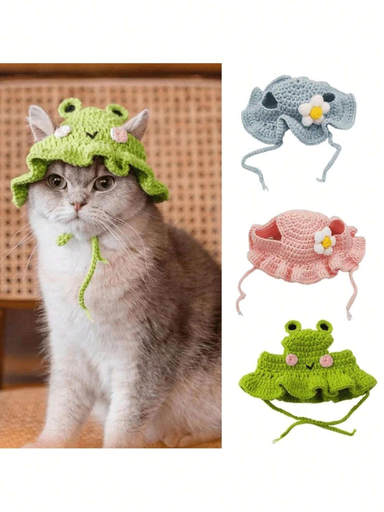 1pc Handmade Crochet Pet Cat/Small Dog Floral Pattern Scarf Collar for