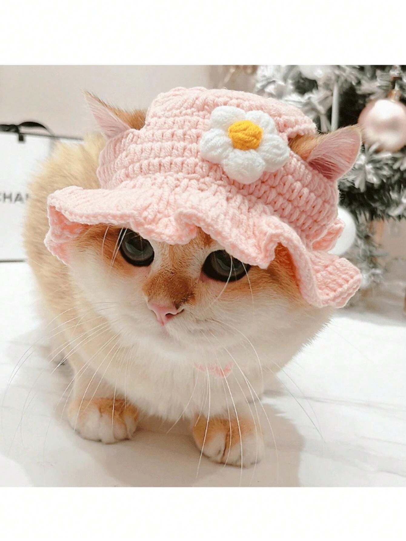 1pc Handmade Crochet Pet Cat/Small Dog Floral Pattern Scarf Collar for