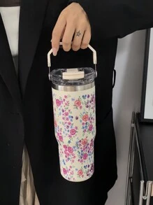 1 件 900 毫升/33.44 盎司花卉系列保温杯，防漏旅行杯，带手柄和吸管，双饮水盖，适合旅行、户外、健身房、返校节礼物 - 彩色 - 查看 6