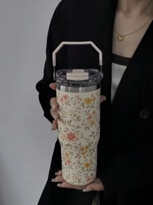 1 件 900 毫升/33.44 盎司花卉系列保温杯，防漏旅行杯，带手柄和吸管，双饮水盖，适合旅行、户外、健身房、返校节礼物 - 彩色 - 查看 8