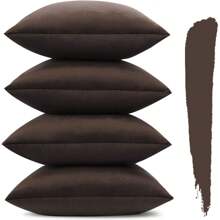 4 件套装饰垫套纯色柔软天鹅绒枕套带隐形拉链方形抱枕套适用于沙发汽车露台卧室客厅 45x45 厘米黑色 - 咖啡棕 - 查看 6