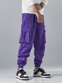 Yemwry Men's Fashionable Casual Multipurpose Drawstring Cargo Pants - Purple - View 3