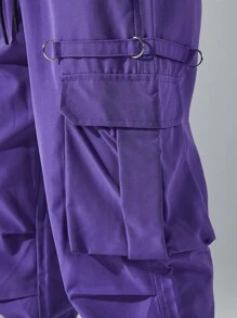 Yemwry Men's Fashionable Casual Multipurpose Drawstring Cargo Pants - Purple - View 8