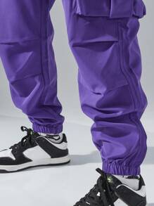 Yemwry Men's Fashionable Casual Multipurpose Drawstring Cargo Pants - Purple - View 5