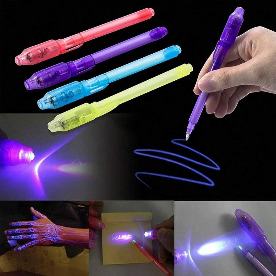 1 件/1 套夜光笔紫色 2 合 1 UV 黑光组合绘图笔带紫外线灯间谍笔魔术记号笔适用于儿童派对礼品创意礼物复活节万圣节圣诞节礼物 - 彩色 - 查看 1