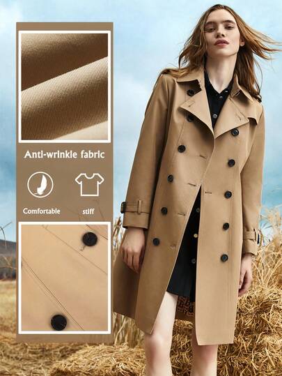 JAZZEVAR Double Breasted Belted Trench Coat