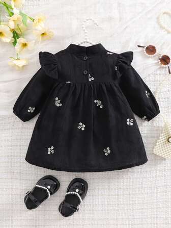 1st Kinesisk stil Baby Girl Stand Collar Full Brodery Klänning, Elegant Palace Vintage Klänning För Spädbarn/Småbarn, Vår Höst Baby Nyårs Outfit, Baby Månadskläder