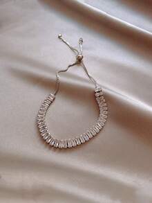 1 件锆石手链，精致奢华小众高端可调节珠宝配饰 - 銀色鋯石拼接手鍊 - 查看 5