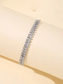 1 件锆石手链，精致奢华小众高端可调节珠宝配饰 - 銀色鋯石拼接手鍊 - 查看 9