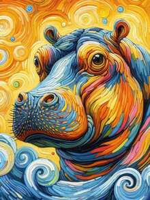 5D DIY 钻石画套件，创意河马装饰，全圆形钻石马赛克套件及工具，钻石刺绣工艺礼物，适合成人初学者、家居墙壁和房间装饰、生日礼物 - 彩色 - 查看 16