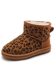 1pair Girls' Solid Color Fabric Snow Boots, Round Toe Thermal Lined, Anti-Slip Thick Sole, Suitable For 3-12 Years Old Girls, Autumn/Winter