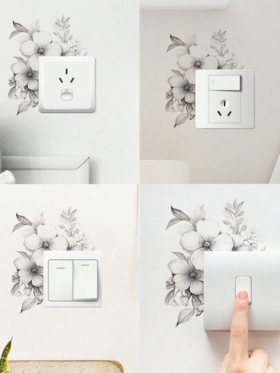 1/2pcs Minimalist Sketch Flower Design Light Switch Sticker, Floral Pattern Switch Outlet Wall Sticker, Self Adhesive Switch Decoration Decal For Home Decor,Stickers,Wall Decal, Vinyl Decal For Home Decorations,Spring Decoration Items Refresh Your Home,Rama Decoration Stickers Gifts Birthday Graduation