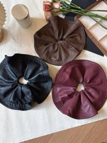 1pc Vintage Large Brim Leather Hair Scrunchie, High-End Simple Fashion New Design 2024 Scrunchies Hair Ties Scrunchy Hair Ties