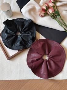 1pc Vintage Large Brim Leather Hair Scrunchie, High-End Simple Fashion New Design 2024 Scrunchies Hair Ties Scrunchy Hair Ties