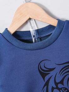 Boys' Tiger Print Sweatsuit Set, Autumn/Winter - Blue - View 3