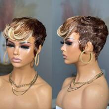 4/4/613 Color Short Layered Elf Wig, Brazilian Virgin Human Hair Wig, Lace Front Wig With Bangs, Suitable For Daily Wear, Gift, Plug And Play, Glueless Full Lace Wig - Multicolor - View 5
