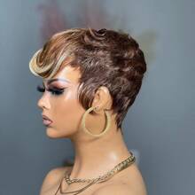 4/4/613 Color Short Layered Elf Wig, Brazilian Virgin Human Hair Wig, Lace Front Wig With Bangs, Suitable For Daily Wear, Gift, Plug And Play, Glueless Full Lace Wig - Multicolor - View 3