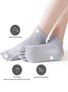 1pair Five-Toe Yoga Socks Anti-Slip Professional Women Crew Socks For Dance Pilates Indoor Workout - Multicolor - View 5