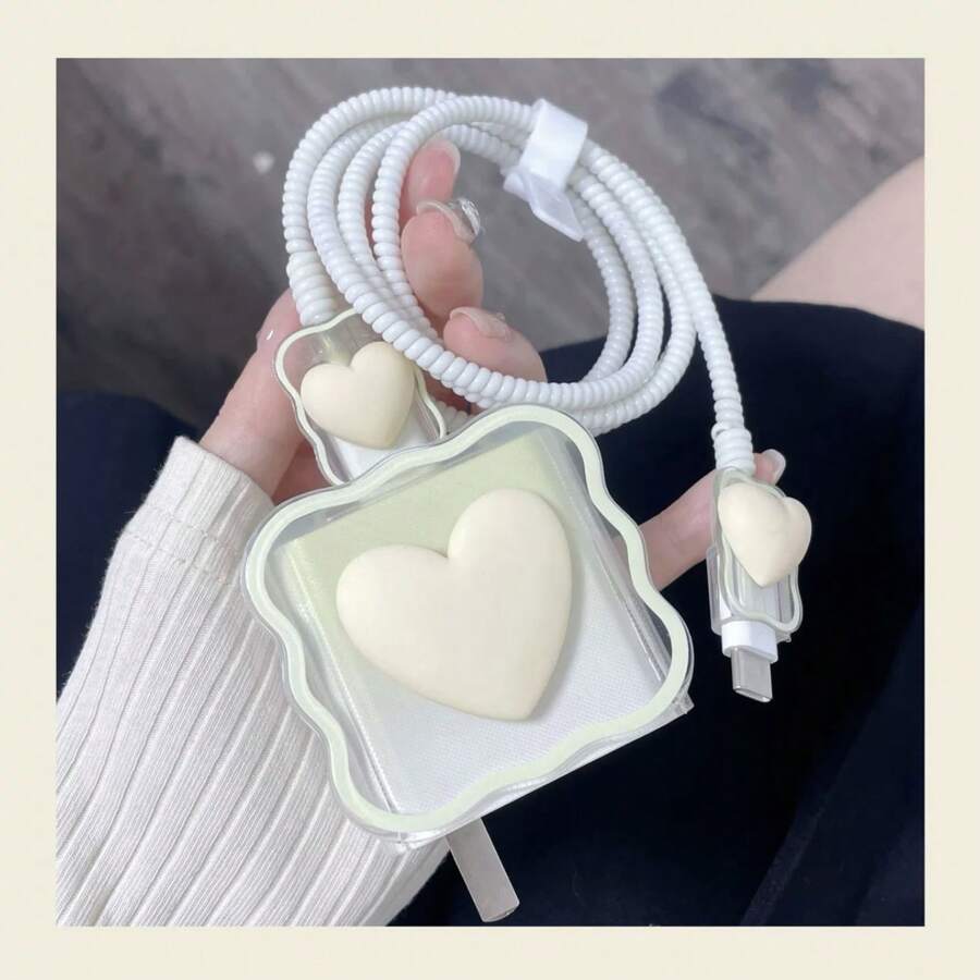 Protective Cover For Charger Cable And Power Supply COMPLETE WITH HEART For IPHONE Charger 18 And 20w Cover - White - View 1
