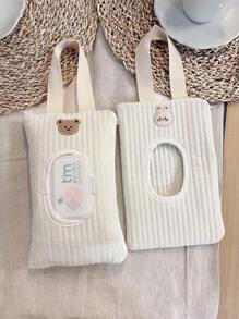 1pc Cartoon Rabbit Pattern Cute Tissue Holder For Car, Portable Handheld Storage Bag With Drawstring