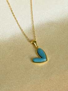 MECYLIFE 1 Stück simples Halskette mit schräg-herzförmigem Anhänger aus Edelstahl für Frauen, Valentinstag, Muttertag, Geschenk - Goldgelb - Übersicht 9