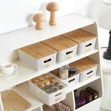 Small Plastic Storage Bins With Bamboo Lids - 乳白色 - 查看 5