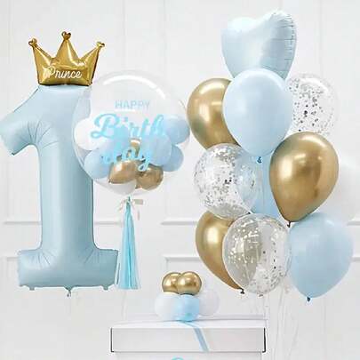 “24 件套一周岁生日皇冠铝箔气球套装，色彩鲜艳持久，轻松打造男孩女孩一周岁生日派对的迷人装饰——非常适合家长、派对爱好者在家中聚会、室内/室外派对、一周岁生日仪式上使用，为每个时刻增添节日魅力！”