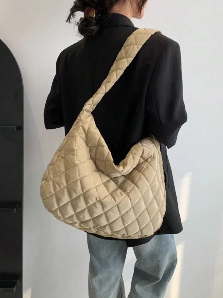 1pc Quilted Nylon Crossbody Bag, Suitable For Casual Outfit, Available