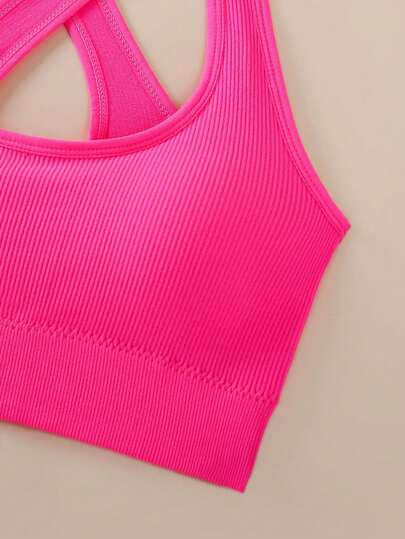 Criss Cross Strap Sports BH Women, Yoga Gym Running Racerback Crop Top Brassiere Can Be Worn Outerwear view 3