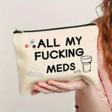 Bộ 1 túi đựng đồ trang điểm bằng vải canvas thời trang - Bao gồm 1 túi đựng thuốc, thích hợp cho việc đi du lịch và sắp xếp đồ dùng gia đình, lý tưởng làm quà tặng sức khỏe, món quà tuyệt vời cho các bà mẹ - Màu be - Xem 7