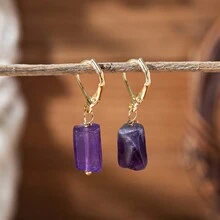 1 Cặp Bông tai thời trang đính đá pha lê vuông cắt đá tự nhiên phong cách Bohemian, mã não, fluorite cho nữ - Nhiều màu - Xem 11