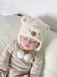 1pc Baby Winter Earflap Hat, Cute Toddler Plush Warm Trapper Cap For Boys & Girls, Autumn/Winter - 1PC - View 1