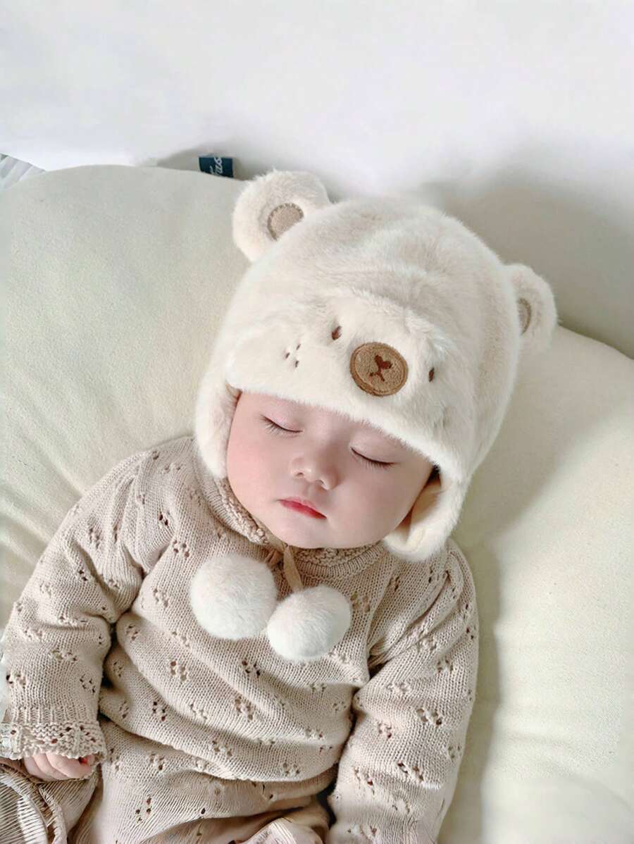 1pc Baby Winter Earflap Hat, Cute Toddler Plush Warm Trapper Cap For Boys & Girls, Autumn/Winter - 1PC - View 1