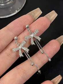 1pair Fashion Butterfly Tassel Crystal Earrings, Graceful & Sweet For Women